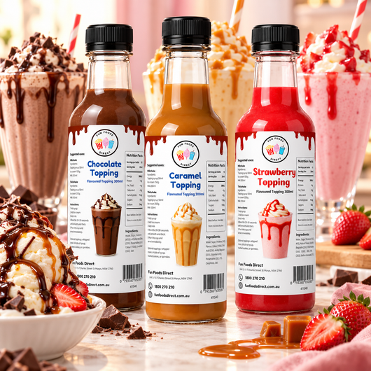 Classic Milkshake Toppings Trio – Chocolate, Caramel & Strawberry | 3 × 300ml