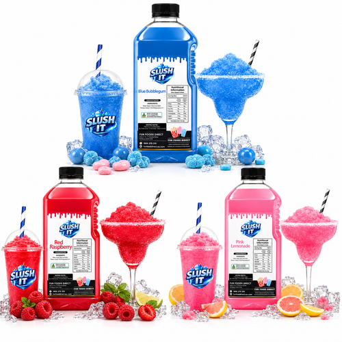 Kids Party Slushy Bundle Pack – Blue Bubblegum, Red Raspberry & Pink Lemonade