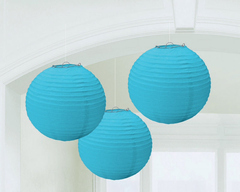 Caribbean Blue Paper Lantern with Metal Frames