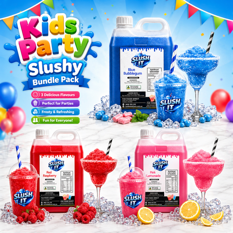 Kids Party Slushy Bundle Pack – Blue Bubblegum, Red Raspberry & Pink Lemonade