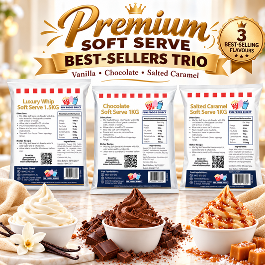 Premium Soft Serve Best-Sellers Trio – Luxury Vanilla, Chocolate & Salted Caramel