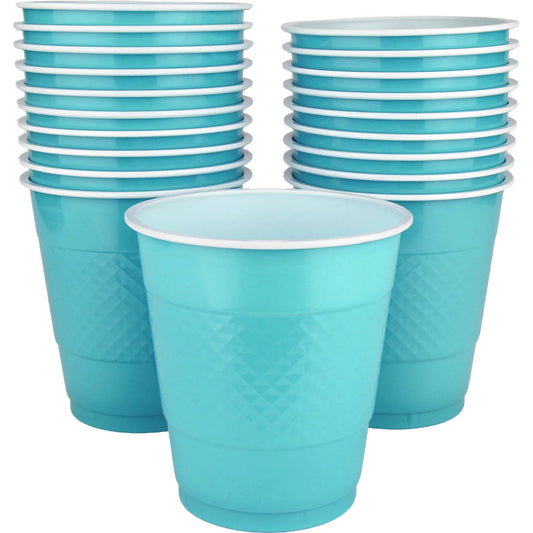 CARIBBEAN BLUE REUSABLE PLASTIC CUPS TUMBLERS 354ML PACK OF 20 PARTY SUPPLIES