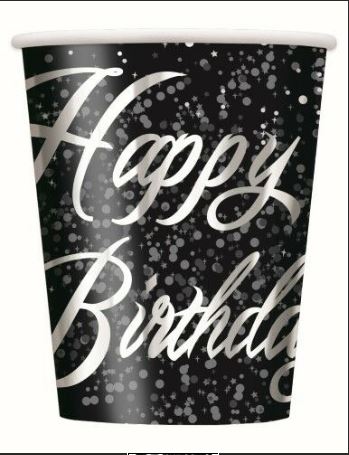 Glitz Silver Happy Birthday Paper Cups