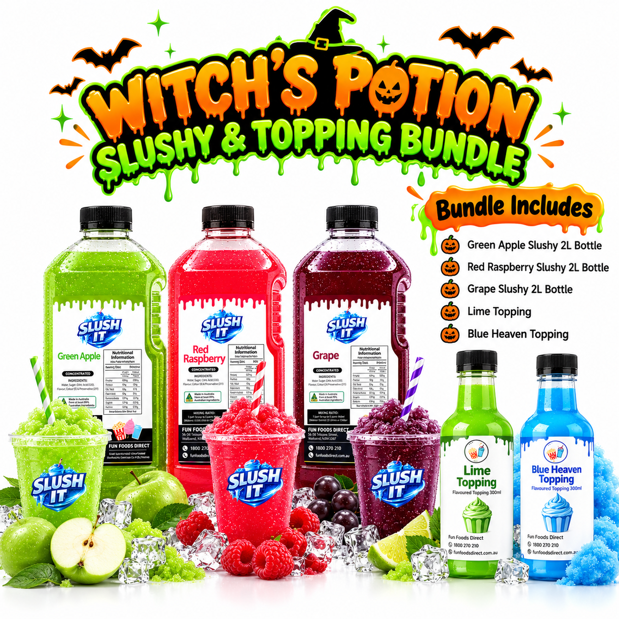 Halloween Witch's Potion Drinks Bundle – 3 × 2L Slushy Mixes + 2 Milks ...