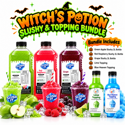 Halloween Witch's Potion Drinks Bundle – 3 × 2L Slushy Mixes + 2 Milkshake Toppings