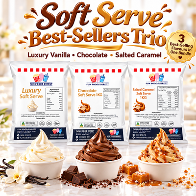 Premium Soft Serve Best-Sellers Trio – Vanilla, Chocolate & Salted Caramel