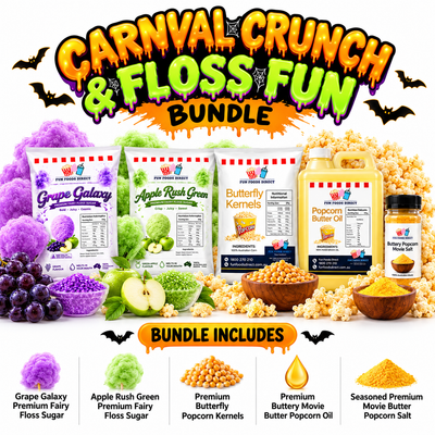 Halloween Haunted Carnival Treats Bundle – Fairy Floss Sugar & Movie Popcorn Kit – 5 Pack