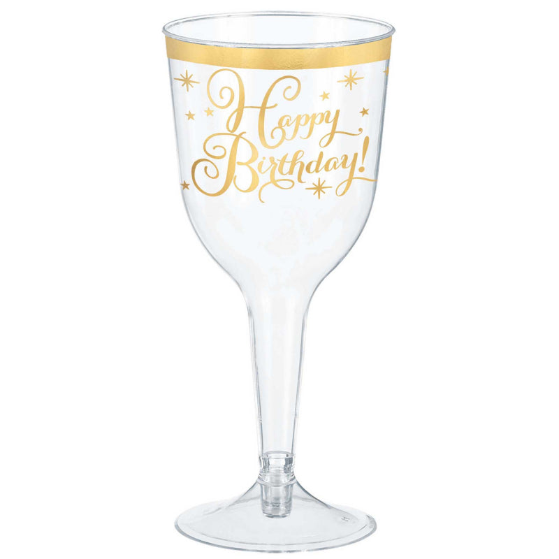 Gold Happy Birthday Plastic Wine Glasses