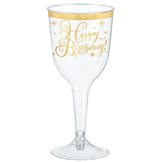 Gold Happy Birthday Plastic Wine Glasses