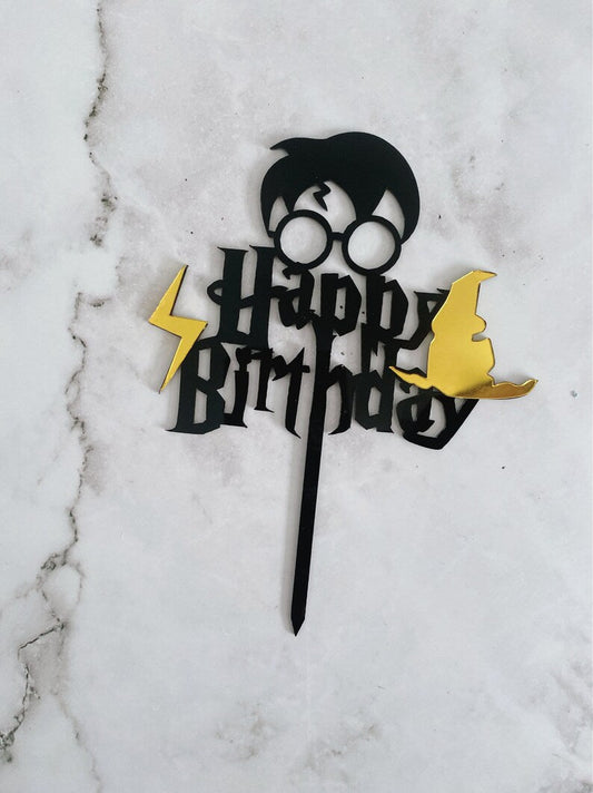 Harry Potter Lightning Bolt Happy Birthday Cake Topper