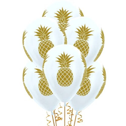 HAWAIIAN LUAU TROPICAL PEARL WHITE PACK OF 6 PINEAPPLE HELIUM QUALITY BALLOONS