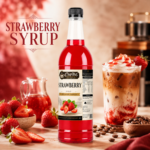 Strawberry Syrup Premium Range 800mL | Sweet Sun-Ripened Strawberry Café Syrup