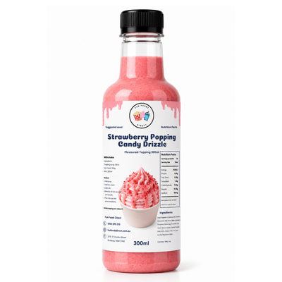 Strawberry Popping Candy Drizzle Premium Milkshake Syrup & Dessert Topping for Thickshakes, Sundaes & Drinks