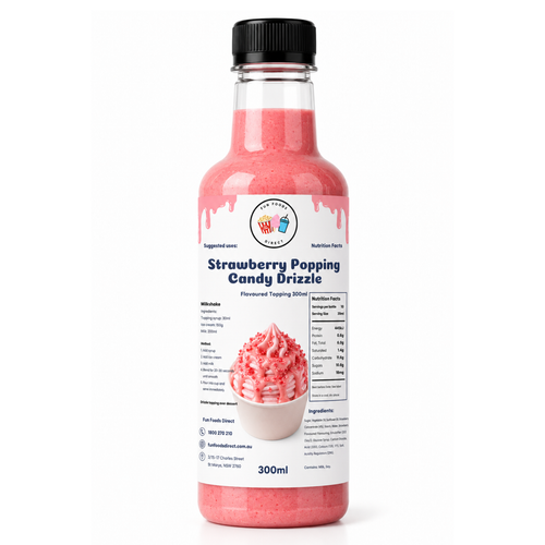 Strawberry Popping Candy Drizzle Premium Milkshake Syrup & Dessert Topping for Thickshakes, Sundaes & Drinks