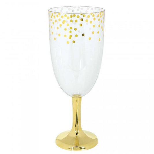 Jumbo Clear Plastic Wine Glass & Gold Stem & Confetti Design